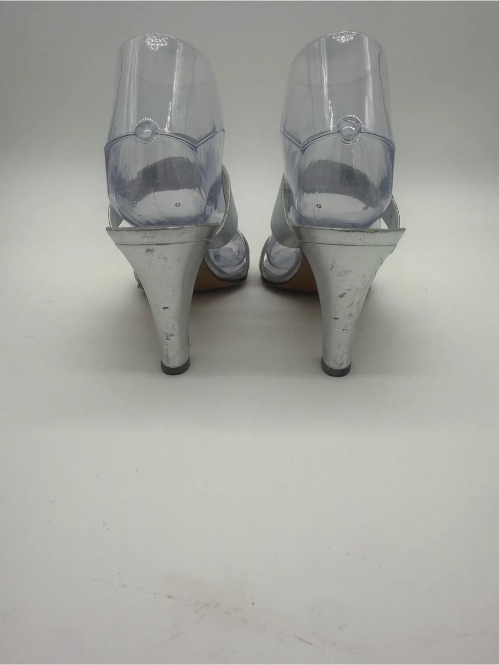 CHANEL Silver Metallic CC Turnlock Mules Heels 38